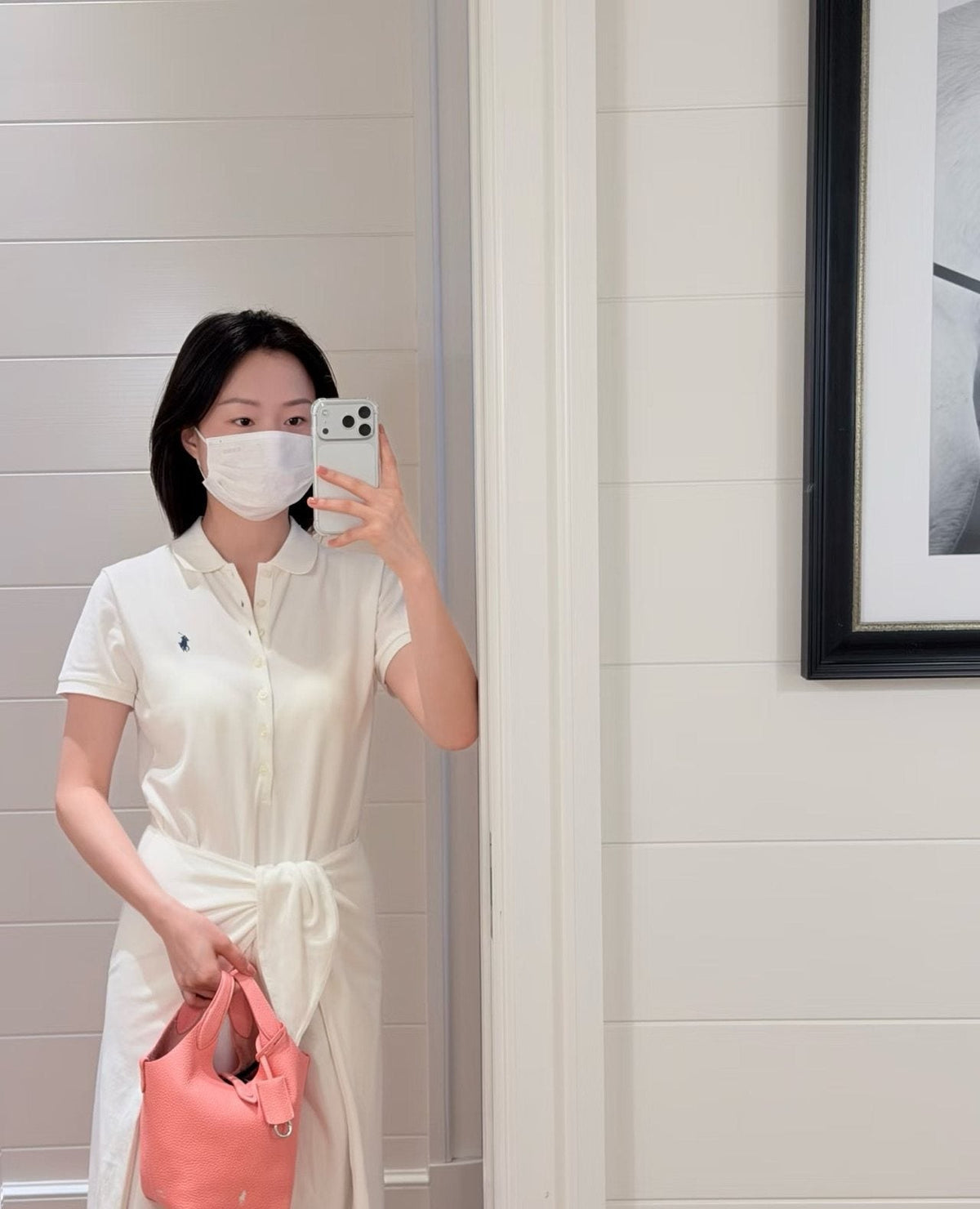 Test2-Ralph Lauren White Tie-Waist Polo Dress ¡ª model