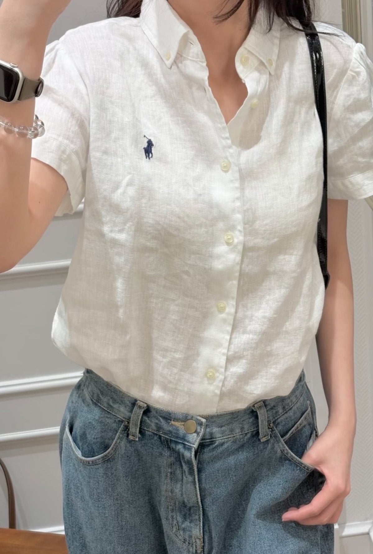 Test2-Ralph Lauren Ivory Linen Short-Sleeve Button-Front Shirt ¡ª model