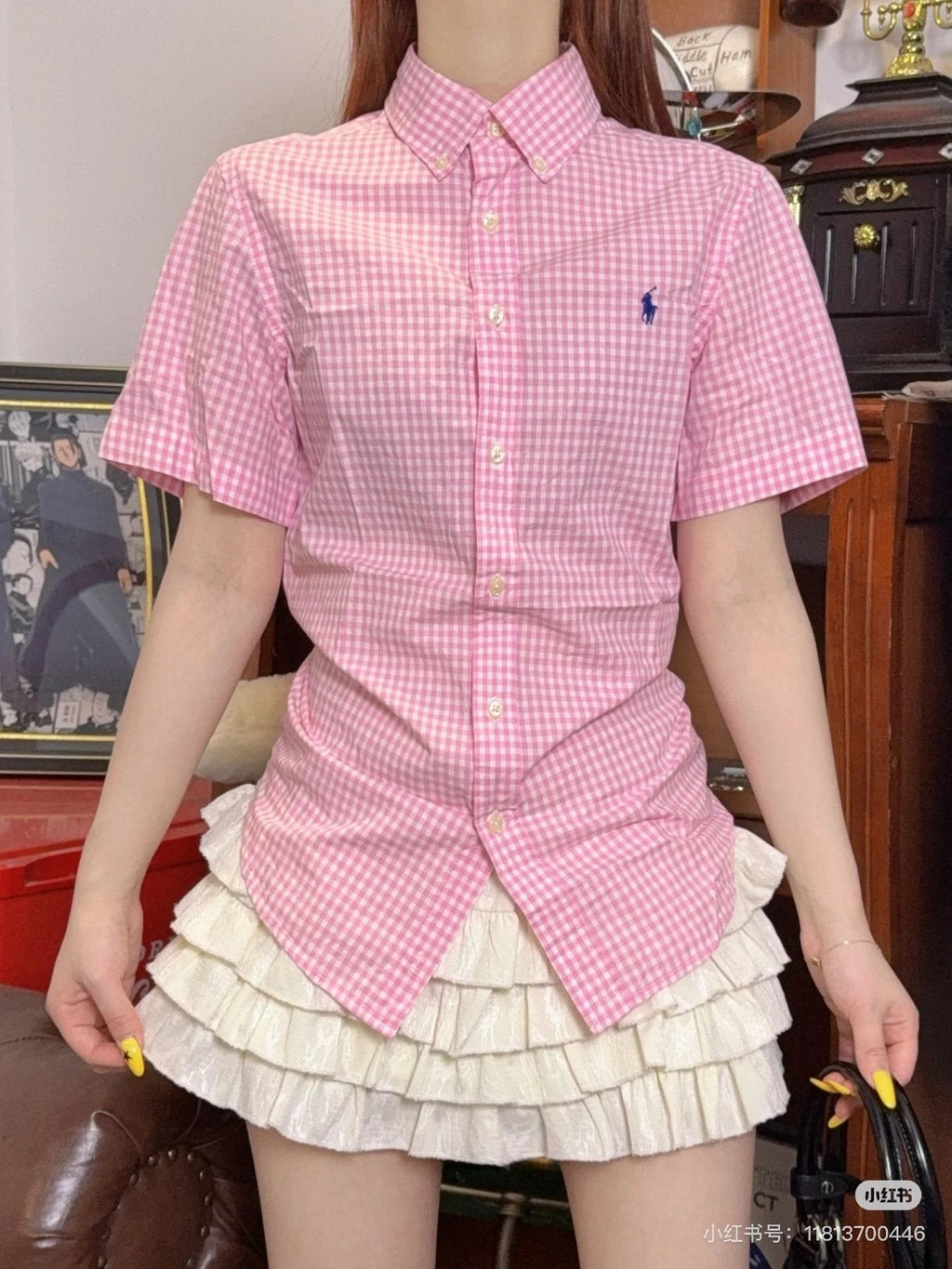 Test2-Ralph Lauren Gingham Short-Sleeve Button-Down Shirt ¡ª model