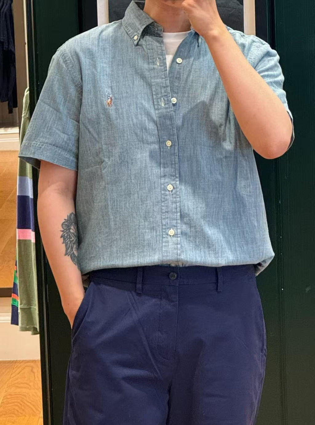 Test2-Ralph Lauren Slub Denim Short-Sleeve Button-Up Shirt ¡ª model