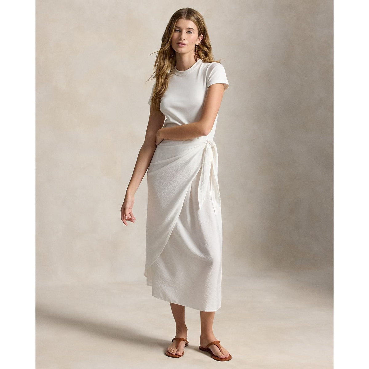 Test2-Ralph Lauren Short-Sleeve Faux-Wrap Tie Midi Dress ¡ª front